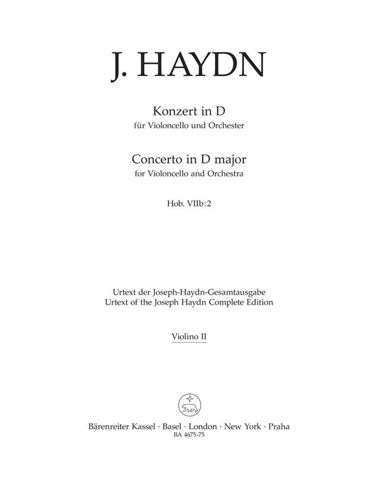 Concerto For Violoncello And Orchestra In D Major Hob. Viib:2