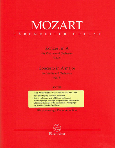 Violin Concerto No 5 in A Major K 219 Violin/Piano - Mozart Barenreiter BA4712-90