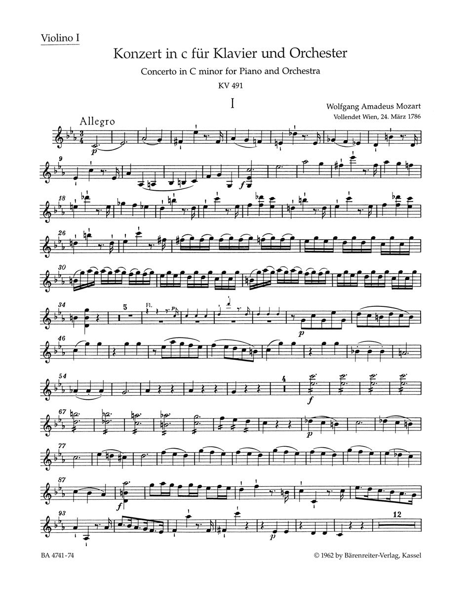 Concerto For Piano And Orchestra No. 24 In C Minor K. 491