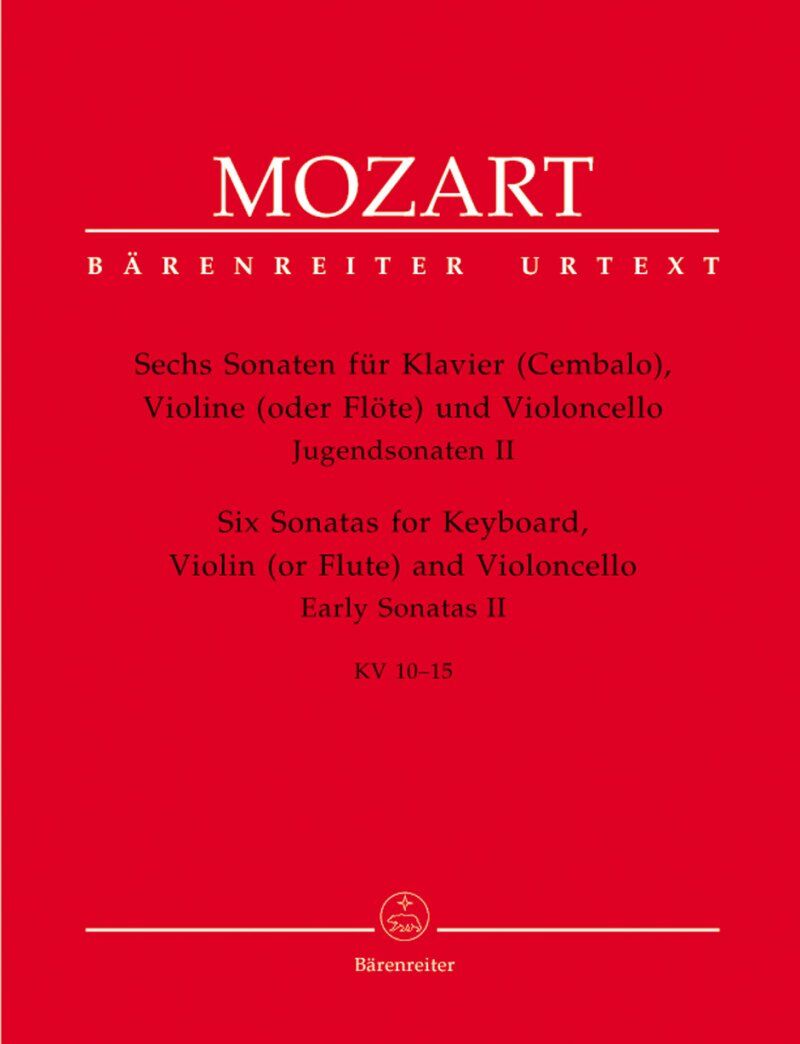 6 Sonatas K 10-15 for Violin or Flute, Keyboard, and Cello by Mozart, Edited by Plath & Rehm, Urtext, Advanced Level