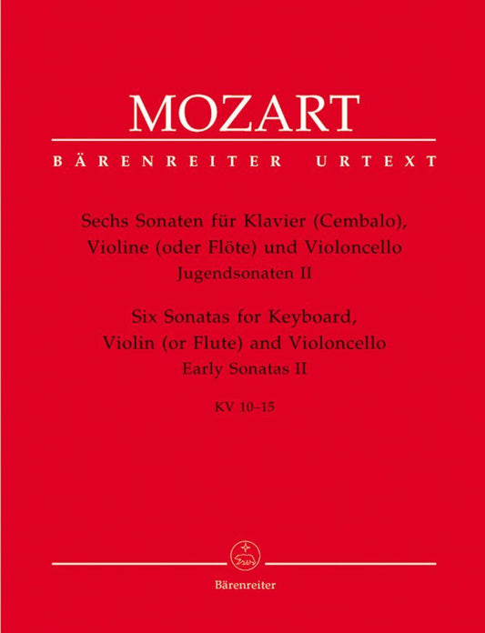 6 Sonatas K 10-15 for Violin or Flute, Keyboard, and Cello by Mozart, Edited by Plath & Rehm, Urtext, Advanced Level
