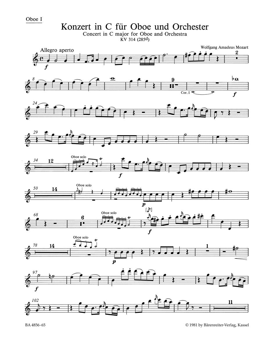 Concerto For Oboe And Orchestra In C Major K. 314 (285D)