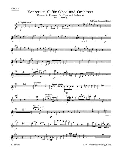 Concerto For Oboe And Orchestra In C Major K. 314 (285D)