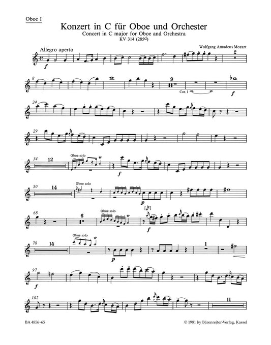 Concerto For Oboe And Orchestra In C Major K. 314 (285D)