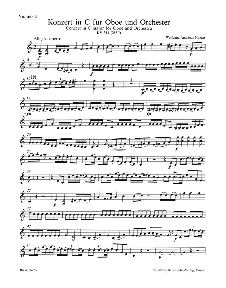 Concerto For Oboe And Orchestra In C Major K. 314 (285D)