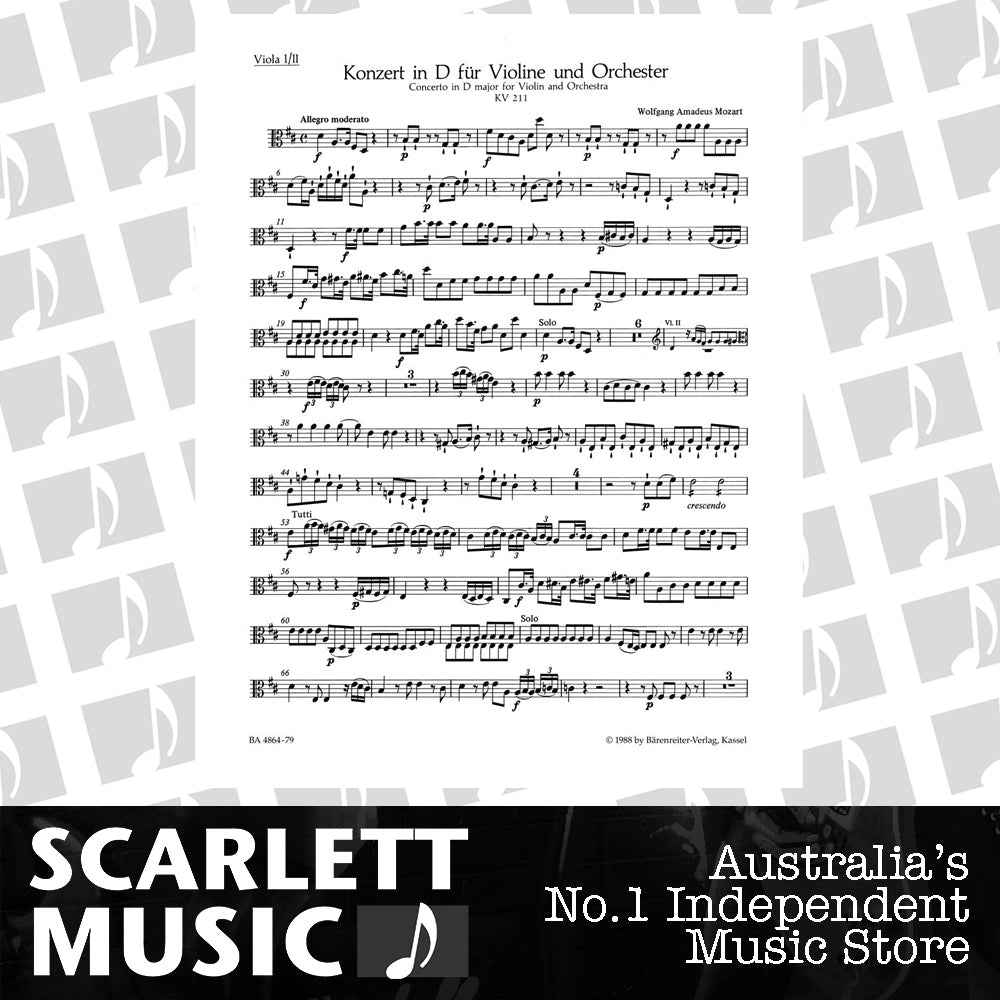 Violin Concerto No 2 in D Major K 211 for Viola Sheet Music — view 2
