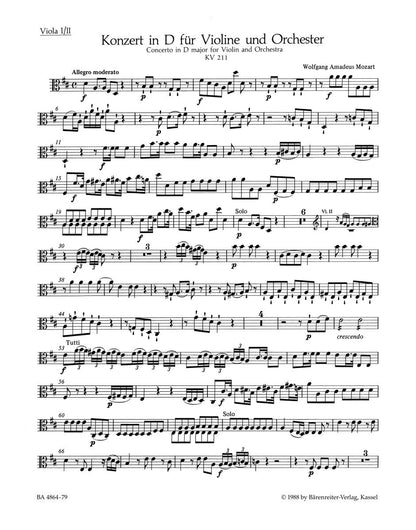 Violin Concerto No 2 in D Major K 211 for Viola Sheet Music