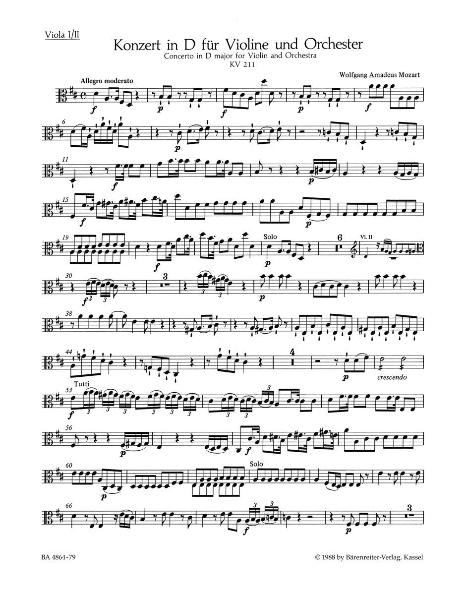 Violin Concerto No 2 in D Major K 211 for Cello and Double Bass Sheet Music