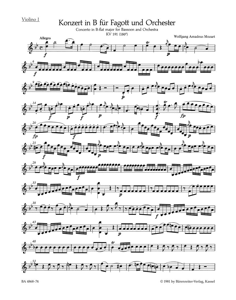 Bassoon Concerto K191 Sheet Music