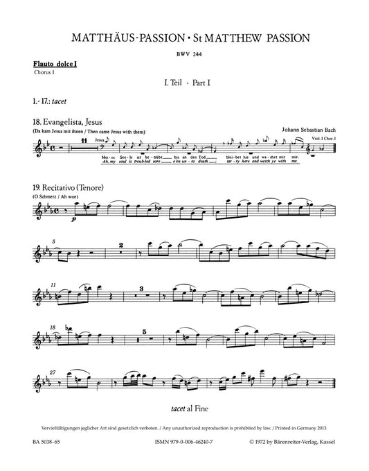 St Matthew Passion BWV 244 Full Orchestra Sheet Music