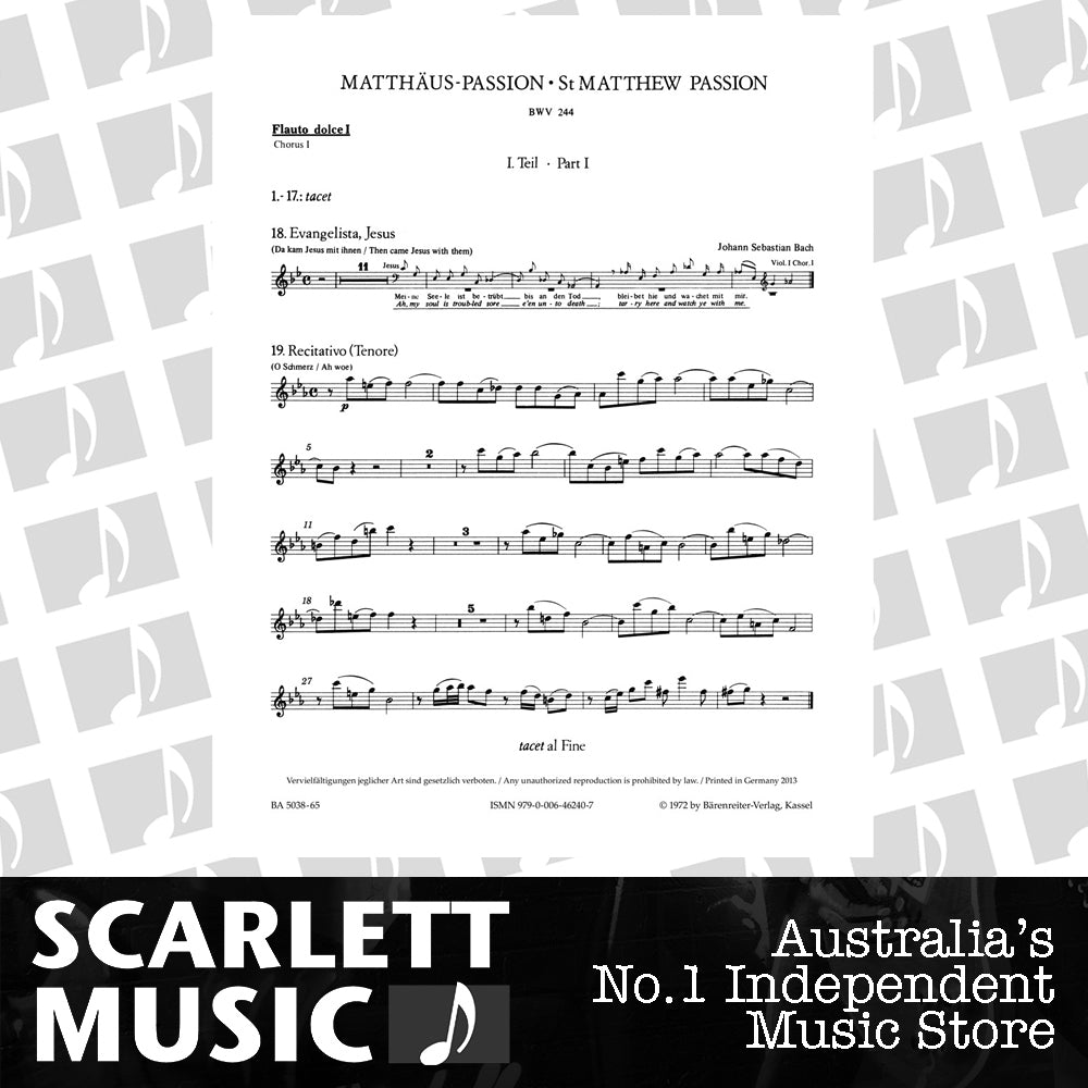 St Matthew Passion BWV 244 Full Orchestra Sheet Music — view 2