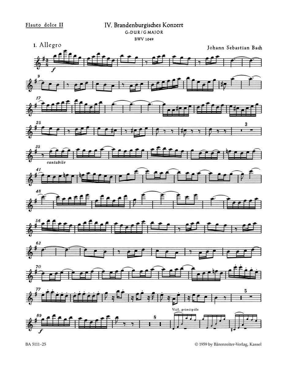 Brandenburg Concerto No. 4 In G Major BWV 1049