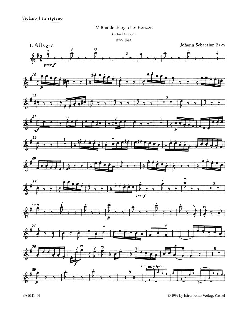 Brandenburg Concerto No. 4 In G Major BWV 1049