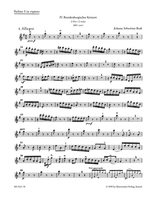 Brandenburg Concerto No. 4 In G Major BWV 1049