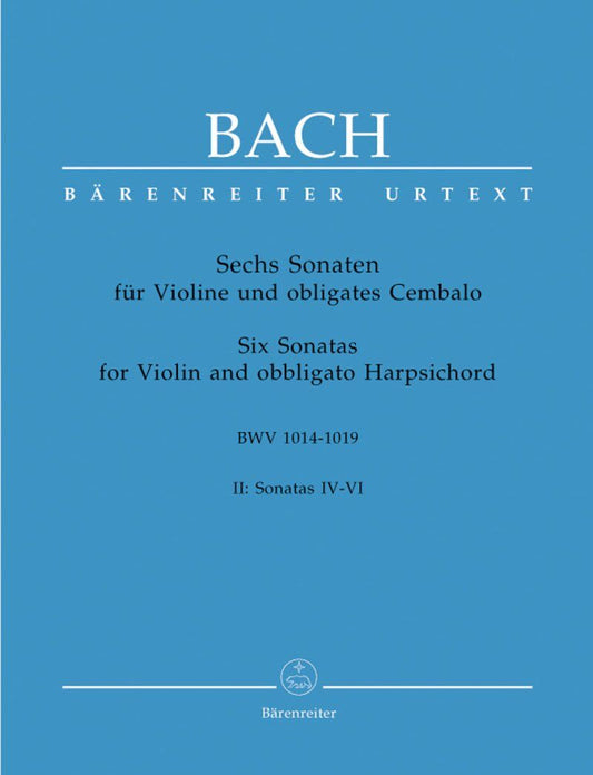 Bach - Six Sonatas Vol 2 BWV 1017-1019 for Violin and Piano, Edited by Wollny and Manze, Barenreiter, 177 Pages, Urtext Series