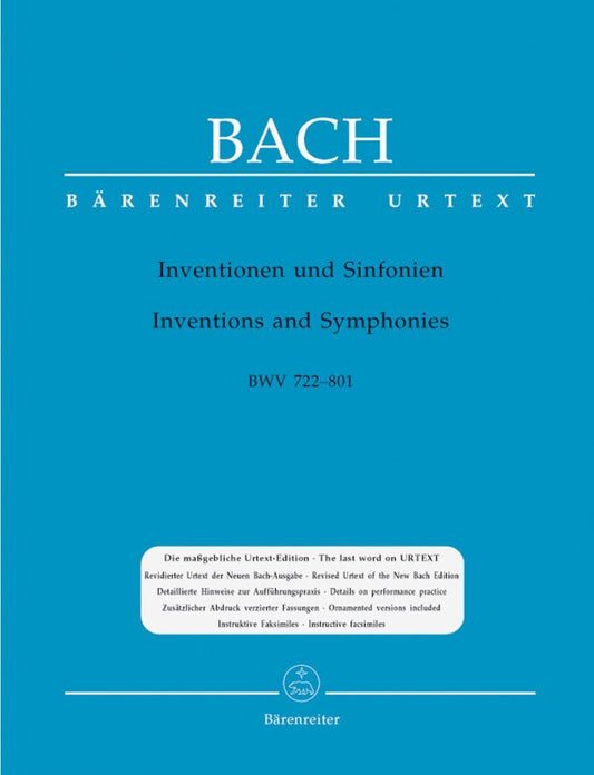 Two and Three Part Inventions BWV 772-801 Urtext Edition for Piano by Bach