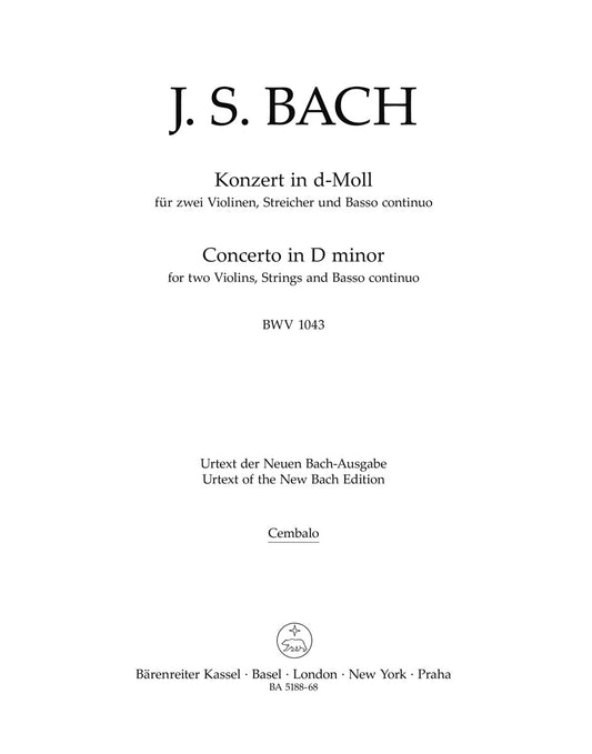 Concerto For Two Violins, Strings And Basso Continuo In D Minor BWV 1043