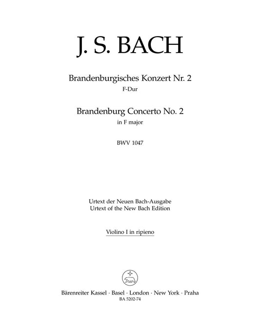 Brandenburg Concerto No 2 in F for Violin 2 New Edition