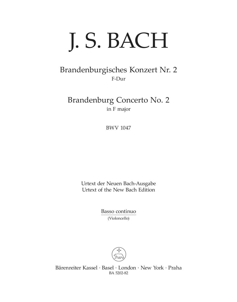 Brandenburg Concerto No 2 in F for Cello - New Edition