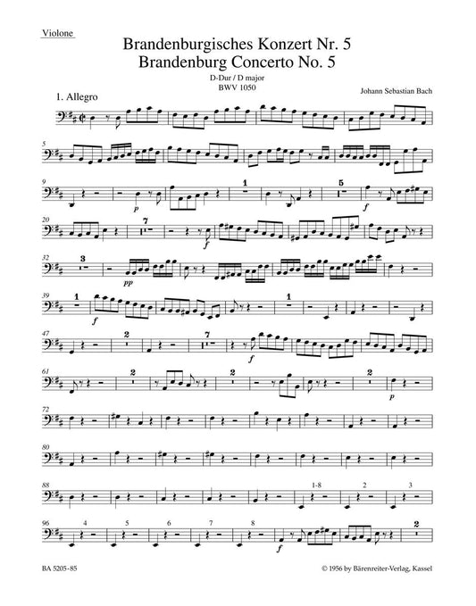 Brandenburg Concerto No 5 Violone Sheet Music - New Edition
