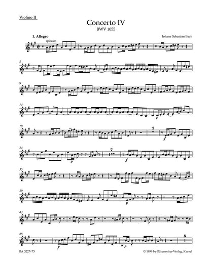 Concerto For Harpsichord And Strings No. 4 In A Major BWV 1055