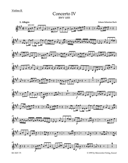 Concerto For Harpsichord And Strings No. 4 In A Major BWV 1055