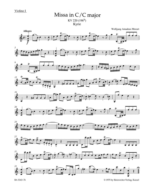 Missa In C Major K. 220 (196B) "Sparrow Mass"