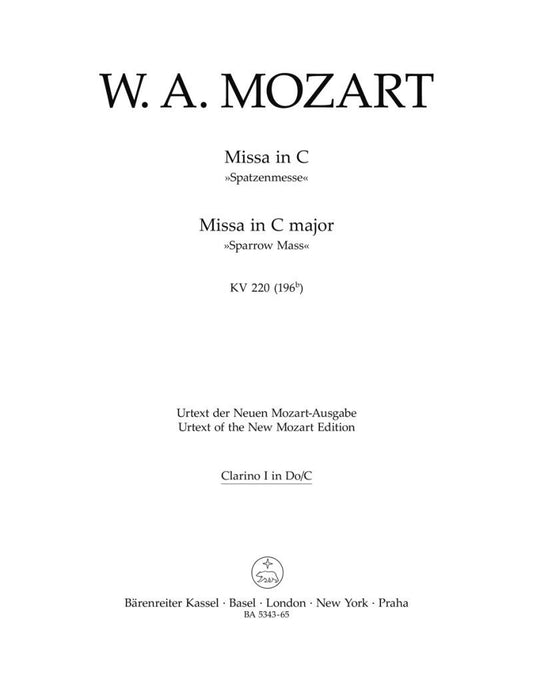 Mozart Missa in C Major K 220 Sparrow Mass Wind Set