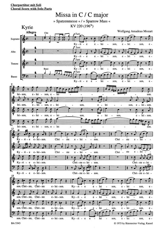 Missa In C Major K. 220 (196B) "Sparrow Mass"