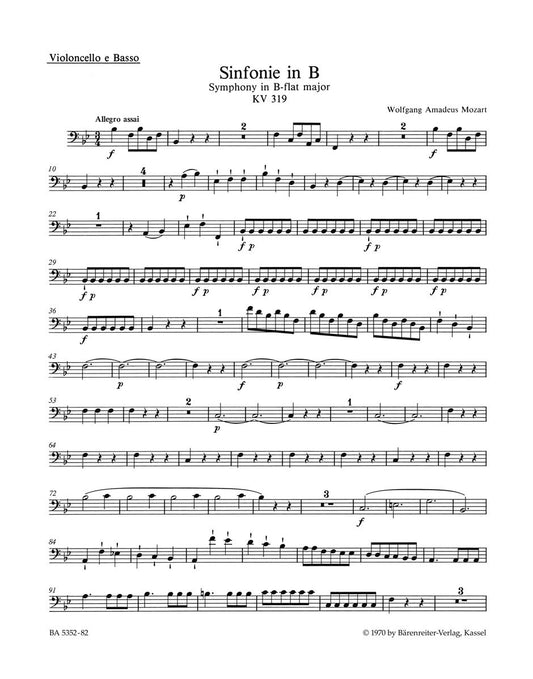 Symphony No 33 in B Flat K 319 Cello Sheet Music