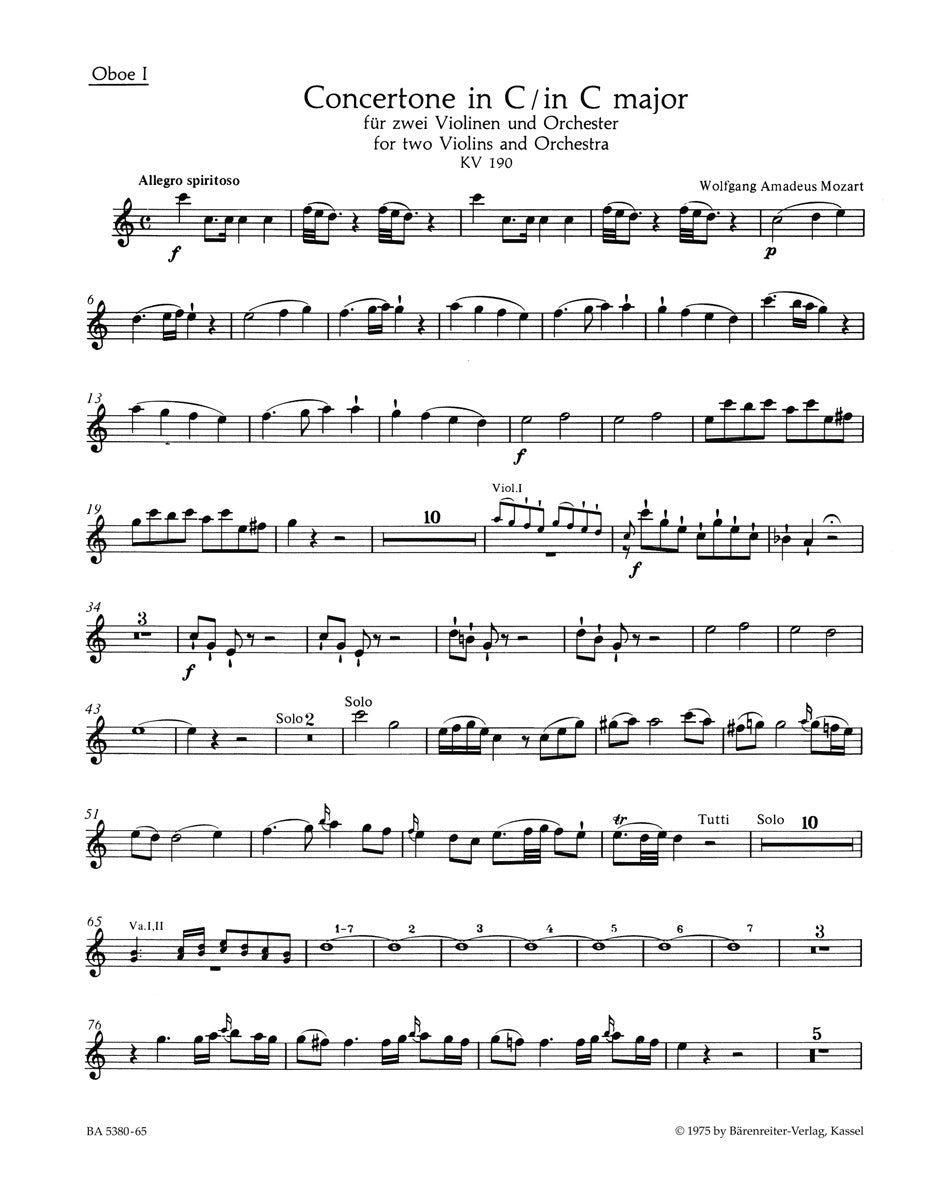 Concertone For Two Violins And Orchestra In C Major K. 190 (166B; Kv6:186 E)