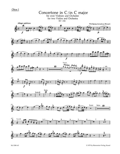 Concertone For Two Violins And Orchestra In C Major K. 190 (166B; Kv6:186 E)