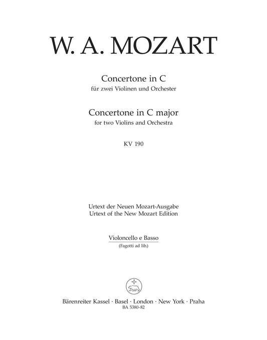 Concertone For Two Violins And Orchestra In C Major K. 190 (166B; Kv6:186 E)