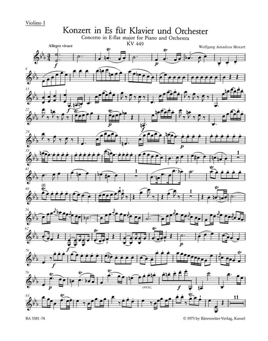 Concerto For Piano And Orchestra No. 14 In E-Flat Major K. 449