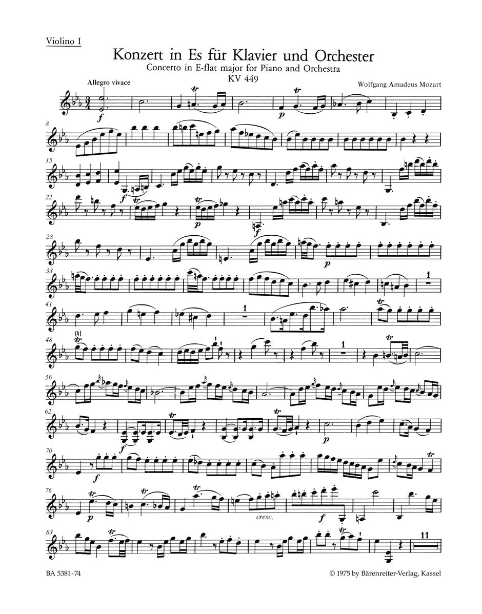 Concerto For Piano And Orchestra No. 14 In E-Flat Major K. 449