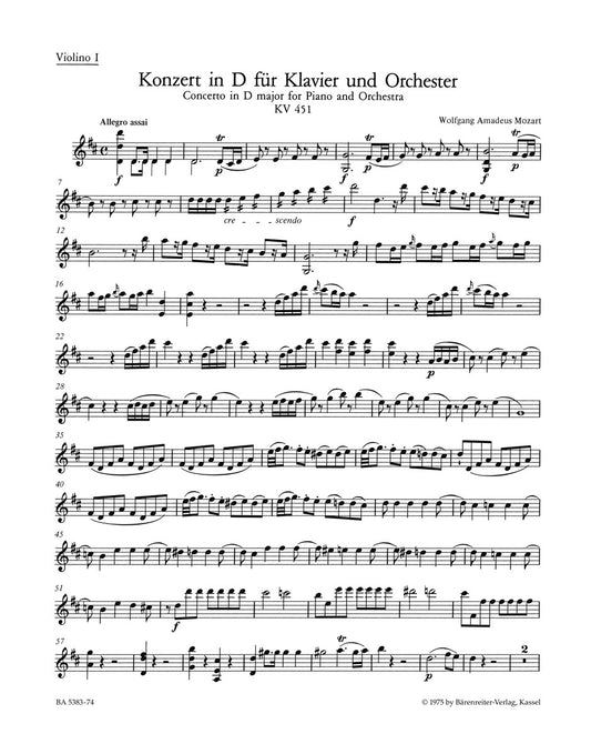 Concerto For Piano And Orchestra No. 16 In D Major K. 451