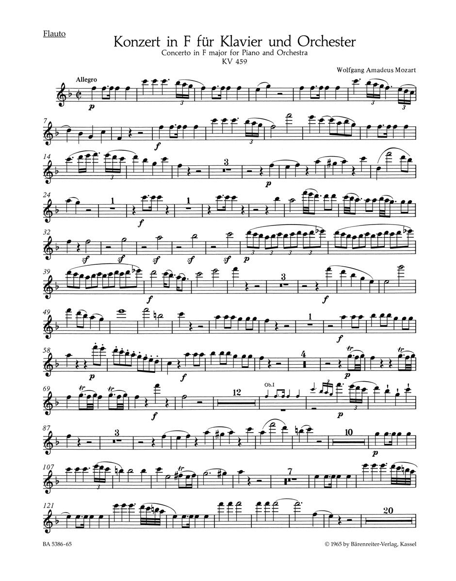 Concerto For Piano And Orchestra No. 19 In F Major K. 459