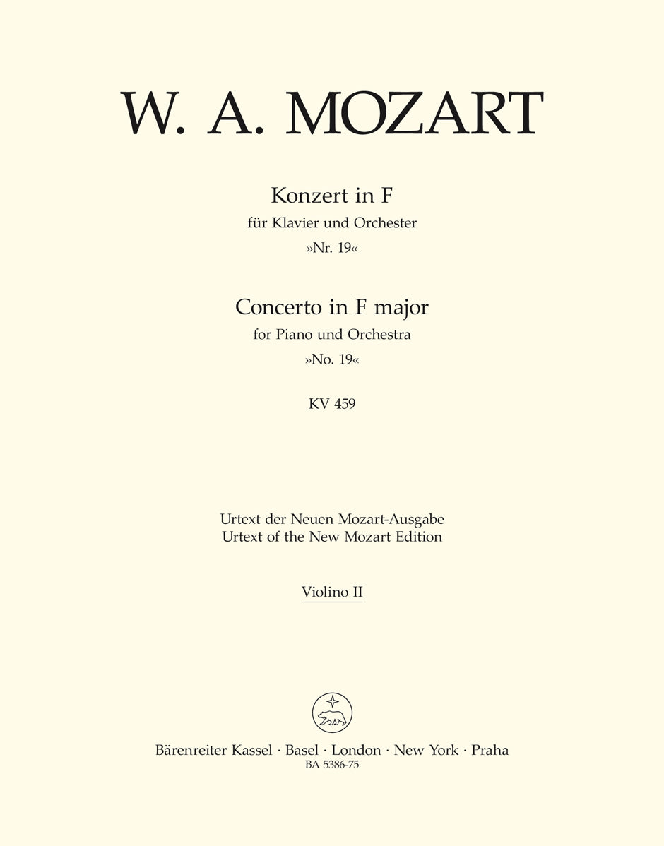 Concerto For Piano And Orchestra No. 19 In F Major K. 459