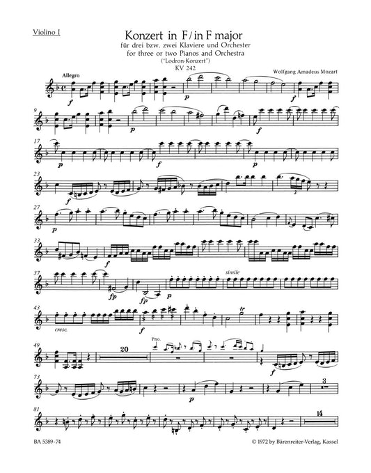 Concerto For Three Or Two Pianos And Orchestra No. 7 In F Major K. 242 "Lodron Concerto"