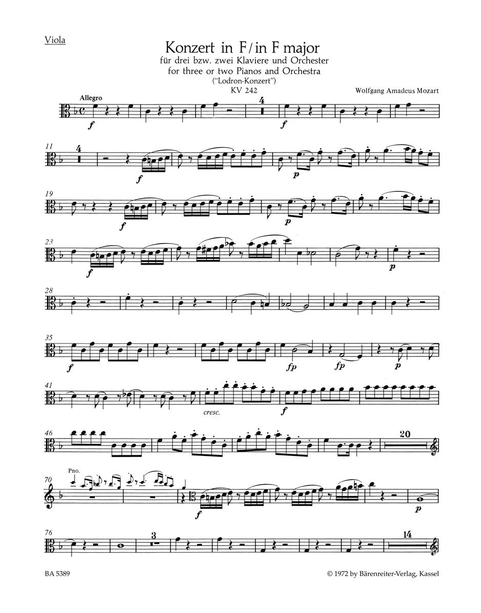 Concerto For Three Or Two Pianos And Orchestra No. 7 In F Major K. 242 "Lodron Concerto"