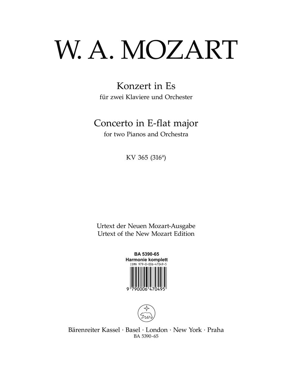 Concerto For Two Pianos And Orchestra No. 10 In E-Flat Major K. 365 (316A)