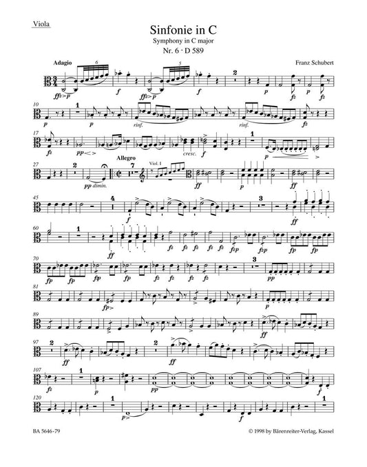 Symphony No 6 in C D589 for Viola Sheet Music