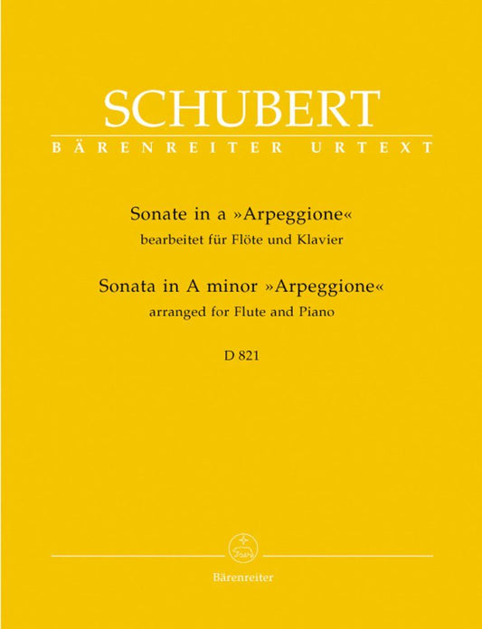 Schubert - Sonata in A Minor D 821 for Flute and Piano, Urtext Edition, Barenreiter, 34 Pages