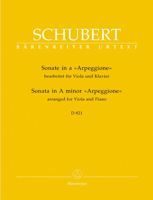 Schubert Sonata in A Minor D 821 for Viola and Piano, Urtext Edition, 34 Pages