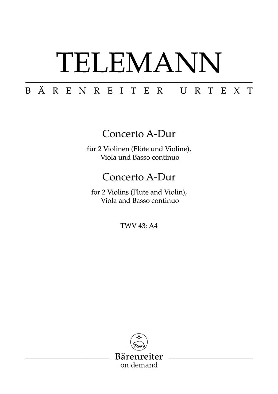 Concerto For Two Violins (Flute And Violin), Viola And Basso Continuo In A Major Twv 43:A4