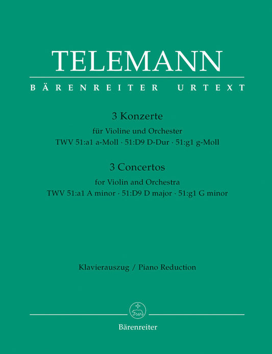 Telemann Three Violin Concertos for Violin and Piano Sheet Music