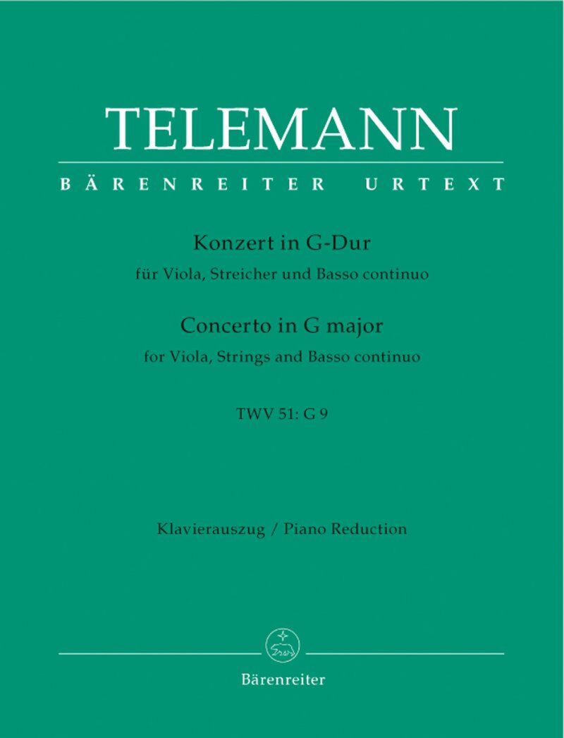 Telemann Concerto in G Major TWV 51:G9 for Viola and Piano, Urtext Edition