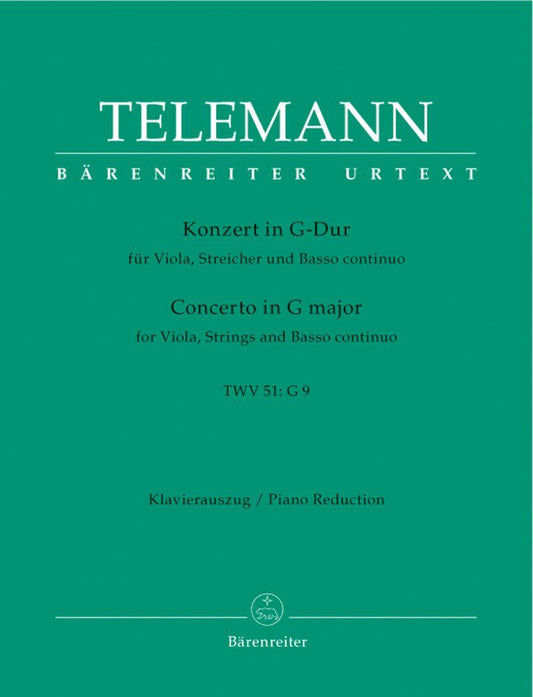 Telemann Concerto in G Major TWV 51:G9 for Viola and Piano, Urtext Edition