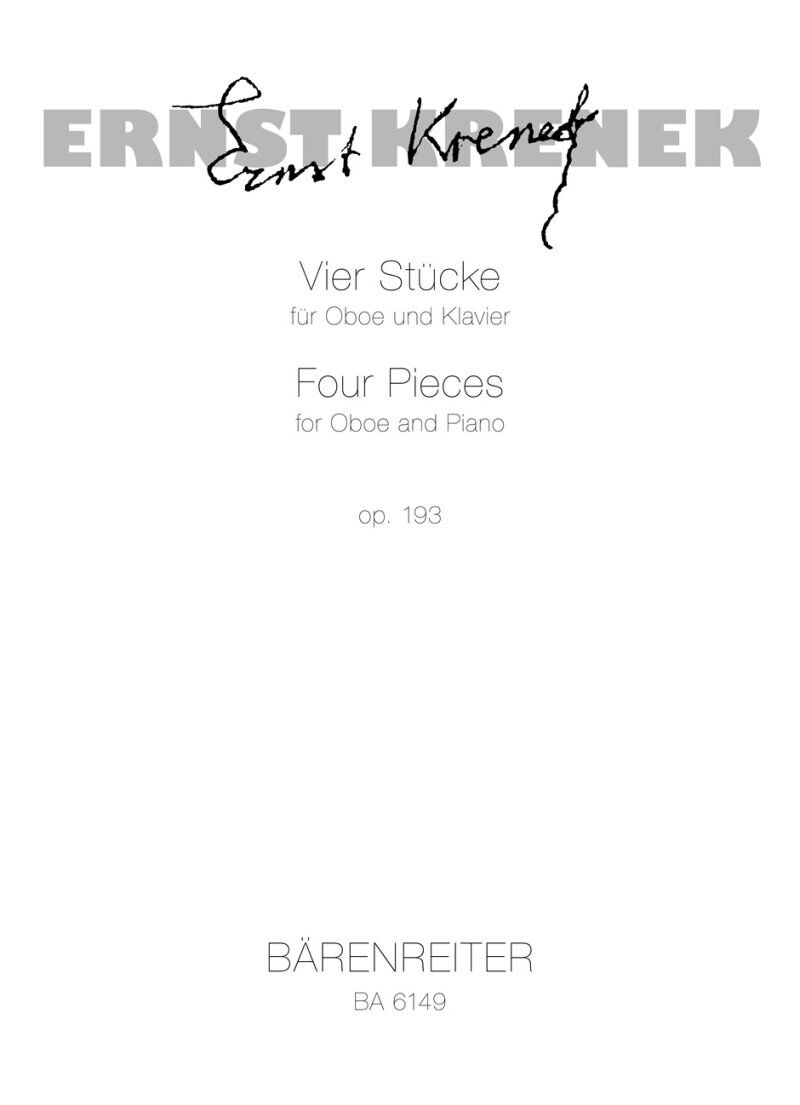 Krenek - Four Pieces Op. 193 for Oboe and Piano, 13 Pages, Published by Barenreiter