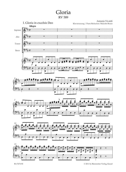 Gloria RV589 Vocal Score - Vivaldi Barenreiter BA7674-90 — view 2